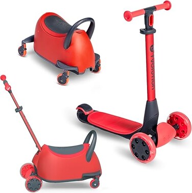 Yvolution LUNA 3-in-1 Scooter Red &ndash; Toddler to Kid Ride-On &amp; Lean-to-Steer Scooter, Adjustable Handlebar, LED Wheels, StorAge Drawer (101266)