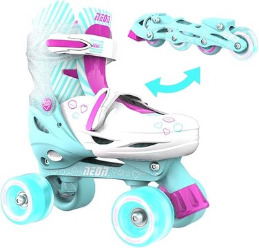 Yvolution Neon Combo Skates for Kids &ndash; 2-in-1 Adjustable Quad &amp; Inline Skates With Light-Up Wheels, Beginner-Friendly, No Tools Needed (12-2 or 3-6 US)