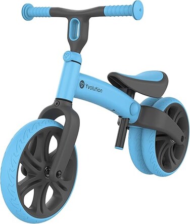 دراجة التوازن Yvolution Velo Junior باللون الأزرق - دراجة توازن للأطفال الصغار من عمر 1.5 إلى 3 سنوات، مقعد ومقود قابلان للتعديل، تحويل من وضع العجلة الخلفية المزدوجة إلى وضع العجلة الواحدة (YT16B2)