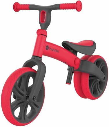 دراجة التوازن Yvolution Velo Junior باللون الأحمر - دراجة توازن للأطفال الصغار من عمر 1.5 إلى 3 سنوات، مقعد ومقود قابلان للتعديل، تحويل من وضع العجلة الخلفية المزدوجة إلى وضع العجلة الخلفية المفردة