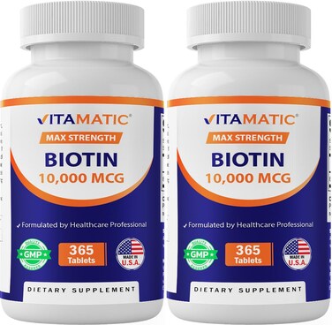 Vitamatic Biotin 10,000 mcg, 365 Vegan Tablets, (Vitamin B7- 2 Pack