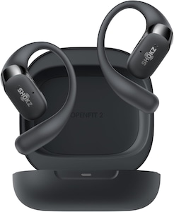 SHOKZ OpenFit 2 Open-Ear Headphones, True Wireless Bluetooth Earphones, Earhook Earbuds with 48 Hours of Playtime, USB-C Fast Charging, IP55 Water-Resistant, with Carrying bag, Black