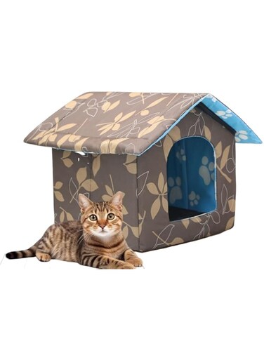 Beauenty Cat Houses for Outdoor Cats,Oxford Cloth Cat Nest,foldable outdoor cat House,Waterproof Pet House for Cats and Puppies small dogs,Weatherproof Warm and Insulated Pet Shelter (Brown, M)