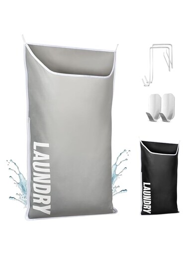 DONAQ Hanging Laundry Hamper Bag XL 40x22", Space Saving over the Door Storage Bags, Behind the Door Hampers for Dirty Clothes &amp; Wall Mounted Basket for Bathroom, Organizer for Small Room Spaces RV
