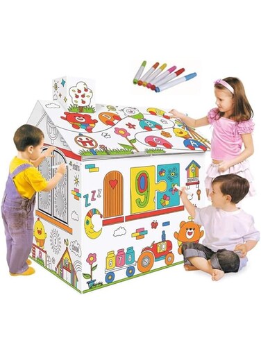 AM ANNA DIY Large Cardboard Coloring Creative Crafts Play House, 2.2 Feet Tall Project Assemble and Paint Educational Toys