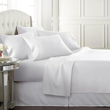 SCRIBBEO White Bed Sheet King Size 6 Piece,Fitted Sheet 200x200 cm with 4 Pillowcases, Hotel Luxury Super Soft Bamboo Microfiber Bedsheet King Size Set-Wrinkle free &amp; Fade Resistant-30cm Deep Pockets