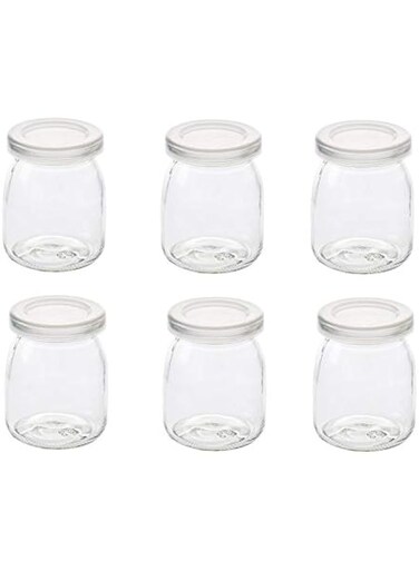 Dailydanny 6 Pcs Yogurt Pudding Jars Bottles With Plastic Lids Ideal for Jam, Honey, Wedding Favors, Shower Favors, Baby Foods (5.5 oz (150ml))