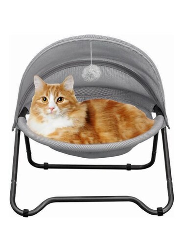 REASOR Elevated Cat Bed with Half Roof &amp; Plush Toy, Free-Standing Pet Hammock for Cats and Small Dogs up to 20 lbs, Removable Washable Mesh, Indoor Couch