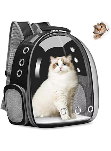 BRKT Pet Carrier Backpack   Cat and Puppies Portable Bubble Bag  Transparent and Breathable Pet Carrier Airline Approved   Suitable for Travel, Hiking and Outdoor Use (Black)