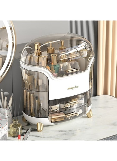 Cosmetic Makeup Organizer, LED Mirror Large Cosmetic Storage Box Cosmetics Storage Display Case with Drawers, Dust Water Proof Jewelry Lipstick Organizer for Vanity Dresser