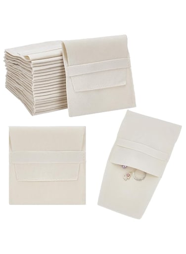 24-Pack Microfibre Jewellery Bags, Old Lace Faux Suede, Luxury Gift &amp; Organiser Pouche for Jewellery &amp; Sweets