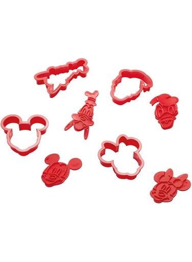 Prestige New Disney Bake with Mickey Mouse Cookie Cutter Set of 4 - Red Cookie Cutters with Mickey and Friends Character Stamps Included, Dishwasher Safe