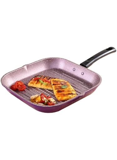 Wonderchef Valencia Non-Stick Grill Pan   Cool Touch Bakelite Handle   Pure Grade Aluminium  PFOA Free  Size 24 cm   1.5 litres Capacity   1 Year Warranty   Purple