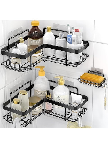 EETU 3 Pack Shower Caddy,Shower Shelf No Drilling,Adhesive Shower Storage with Soap Holder for Bathroom Storage &amp; Kitchen,Large Capacity,Rustproof Stainless Steel Bathroom Organizer