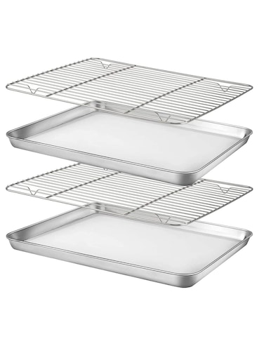 Baking Sheet Nonstick Baking Pans with Rack Set 1 Sheets+1 Rack Stainless Steel Cookie Sheet Pan with Cooling Rack for Oven 16" x 12" x 1" Tray Non-Toxic Heavy Duty Easy Clean