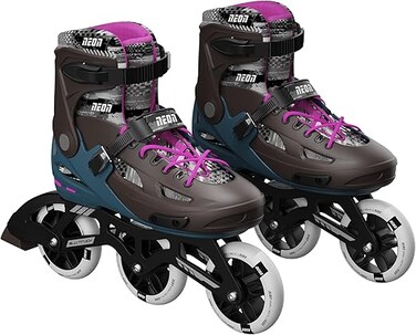 زلاجات نيون برو للأطفال والمراهقين - مقاس قابل للتعديل من 4 إلى 7 أمريكي، عجلات من البولي يوريثان 3x110 مم، محور من الألومنيوم خفيف الوزن، فرامل كعب، بطانة داخلية مريحة طوال اليوم