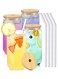 of 4 Can-Shaped Glass Cups with Bamboo Lids &amp; Straws - 500ml Transparent Drinkware for Water, Juice &amp; Mixed Drinks - Perfect for Any Occasion