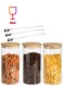 Set of 3- 1200 ML Borosilicate Glass Food Storage Jars With Bamboo Lid and Steel Spoon,for Candy Cookie Rice Sugar Flour Pasta Nut