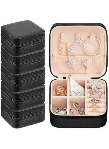 Taiyin 6 Pcs Travel Jewelry Case Organizer Bridesmaid Gift Boxes Mini Storage Organizer Box(Black)