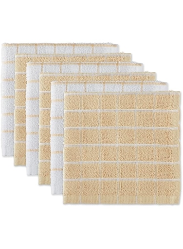 DII Basic Terry Collection Windowpane Dishcloth Set, 12x12, Pebble, 6 Piece