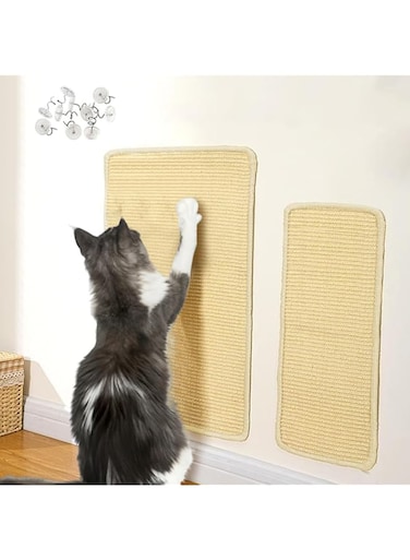 Natural Sisal Cat Scratch Mat,2 Pcs Cat Scratch Pad with Hook,50 &times; 25 CM and 60 &times; 40 CM Cat Scratch Furniture Protector,Cat Scratching Pads for Indoor Cats Grinding Claws Nails,Protect Rug,Sofas,Wall