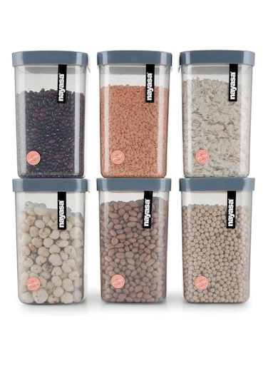 Nayasa Superplast Plastic Fusion Containers 1500ml, Set of 6, Grey