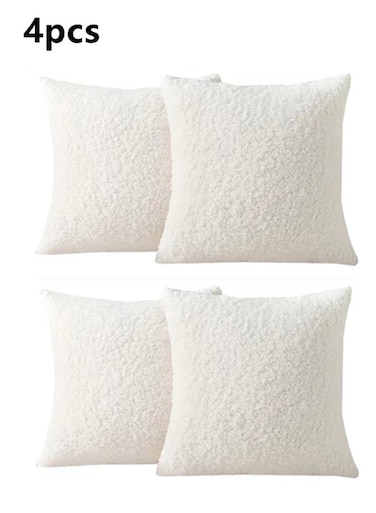 Pack of 4 Throw Pillow Covers Pillowcase For Couch Modern Decorative Solid Colour Simple Pillowcase Polyester White 45 x 45 CM