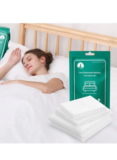 Bed Sheets Travel Sheets for Hotel Disposable Sheets for Bed Travel Bedding Cover Portable Sheet with 1Quilt Cover, 1 Sheet and 2 Pillowcase for Travel Business Trip Spa Hotel(4PCS a Set )