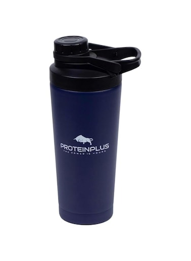 ProteinPlus Stainless Steel Protein Shaker Bottle with Measurements, Food Grade PP, 750ml (Blue)