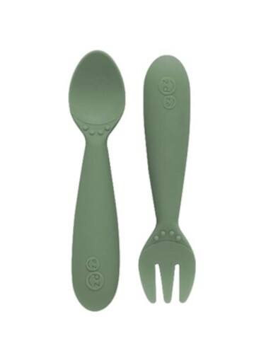 ezpz Mini Fork &amp; Spoon Set   Kids Cutlery Set With Case   Baby Spoon &amp; Fork Pack - Olive - 12+
