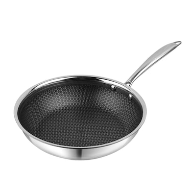 VINOD PLATINUM PRO HONEYCOMB FRYPAN &ndash; 28 CM, TRIPLY STAINLESS STEEL, NON-STICK HONEYCOMB SURFACE, INDUCTION COMPATIBLE, DURABLE &amp; EASY TO CLEAN, TP/NTNSFP-28