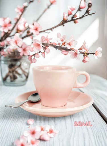 Ceramic Espresso Coffee Cup Saucer Spoon Set, Arabic Coffee Cup,Turkish Coffee Cup,Coffee Mug,Afternoon Tea Cup Set,9mm Thick Double-shot Cup, Stainless Steel Spoon, Microwave &amp; Dishwasher Safe, for Home,Office, Restaurants, Gifting,Light Pink