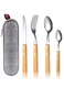 Cutlery Sets, Set of 4 Stainless Steel Kitchen Tableware, Wooden Handle Knife and Fork Sets, Portable Reusable Cutlery Set, Travel Cutlery Set, Picnic Cutlery