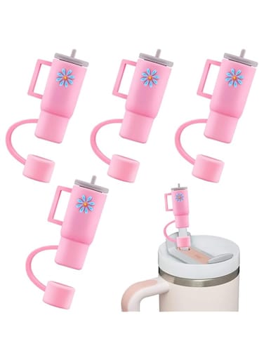 TERRIFI Straw Tips Cover Reusable Drinking Straw Lids, 4PCS Silicone Straw Plug Drinking Dust Cap, Colorful Drinking Straw Caps, Mini Straw Tip Cover, Tumbler Cup Accessories for Stanley