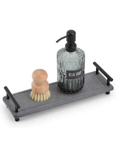 Segbeauty Sink Caddy Small, Absorbing Quick Dry Stone Bathroom Tray Stone Drying Mat Vanity Tray for Kitchen Counter Bathroom Gray