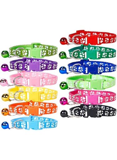 MORJCG 12Pcs Soft Puppy Collars, Paw Print Puppy Collars, Adjustable Reusable Washable Baby Dog, Pet Safety Collars for ID Bands Pet Identification, Puppies and Cats