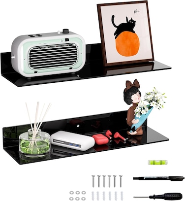 Sezanrpt Black Acrylic Wall Shelves 50 cm - 2 Pack for Decoration and Storage
