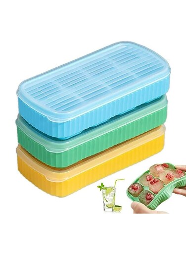Flexible Silicone Ice Cube Trays with Lid for Fridge, Small Ice Cube Trays with Cover