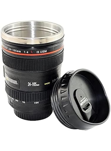 400ML Camera Lens Cup 24-105 Coffee Tea Travel Mug Stainless Steel Thermos Lens Lid
