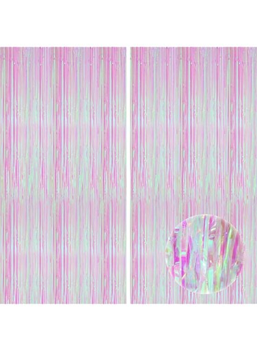 Xtra Large Transparent White Foil Fringe Curtain - 3.2 x10 Feet   Pack of 2   White Metallic Tinsel Foil Fringe Streamers For Birthday, Baby Shower   Holographic Backdrop For New Year Eve Decorations