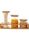 Glass Storage jar container with Wood Lid 3pcs And Wooden Holder For Kitchen, Airtight Glass Storage Canister In Three Different Sizes, Clear Food Storage Container Jar with Sealing Bamboo Lid.