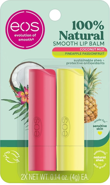 EOS 100% Natural Lip Balm- Coconut Milk And Pineapple Passionfruit, All-Day Moisture Lip Care, 0.14 oz, 2 Pack