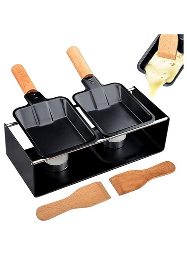 KASTWAVE Portable Mini Cheese Raclette Grill Set with Non Stick Pan and Spatula for Cheese Meat and Fish