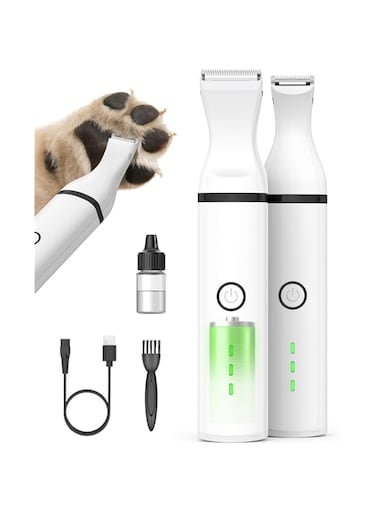 oneisall Dog Paw Trimmer,Corldless Paw Trimmer for Dogs with Double Blades,Quiet 2 Speed Small Dog Grooming Clippers for Paws, Eyes, Ears, Face, Rump (White)