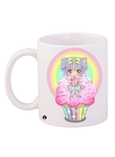 Cartoon Girl Printed Coffee Mug White/Pink/Purple