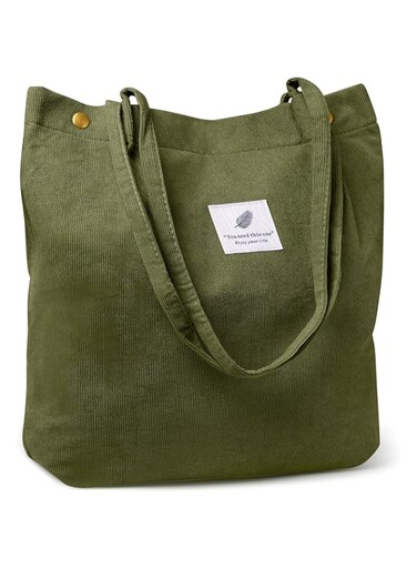 Ndeno Women Tote Bags Grocery Shoulder Bag Corduroy with Inner Pocket for Work Beach Lunch Travel Shopping Shopper Handbags, Army Green, Large