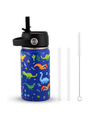 CRAVISTA Kids Insulated Water Bottle with Straw &amp; Handle - 350ML BPA-FREE Stainless Steel Travel Tumbler Double Wall Vacuum Leak Proof Kids Cup Metal Thermos Flask for School Boys Girls (Dinosaur)