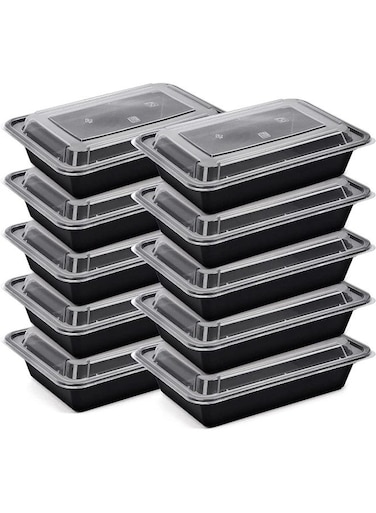 [10 Pack] Compartment Black Base with Lids Food Storage Container(28 oz) RE 28   Disposable Food Container   Meal Preparation Containers   Lunch Boxes Microwave   Freezer Safe (1 - Compartment)