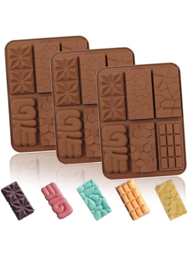 QUDUME Candy Chocolate Bar Molds Silicone,Non Stick 6 in 1 Silicone Break Apart Chocolate Bar Mold for Wax Melts Homemade Protein Energy Bar Pack of 3