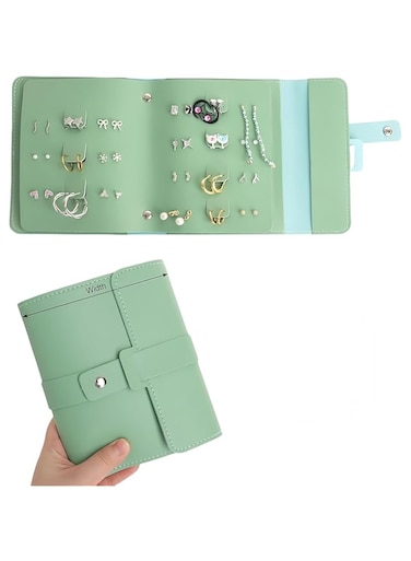 Earring Organizer Book Design Travel Jewelry Storage Case Holds 42 Pairs of Earrings, Foldable Jewelry Holder for Women (Light Green)